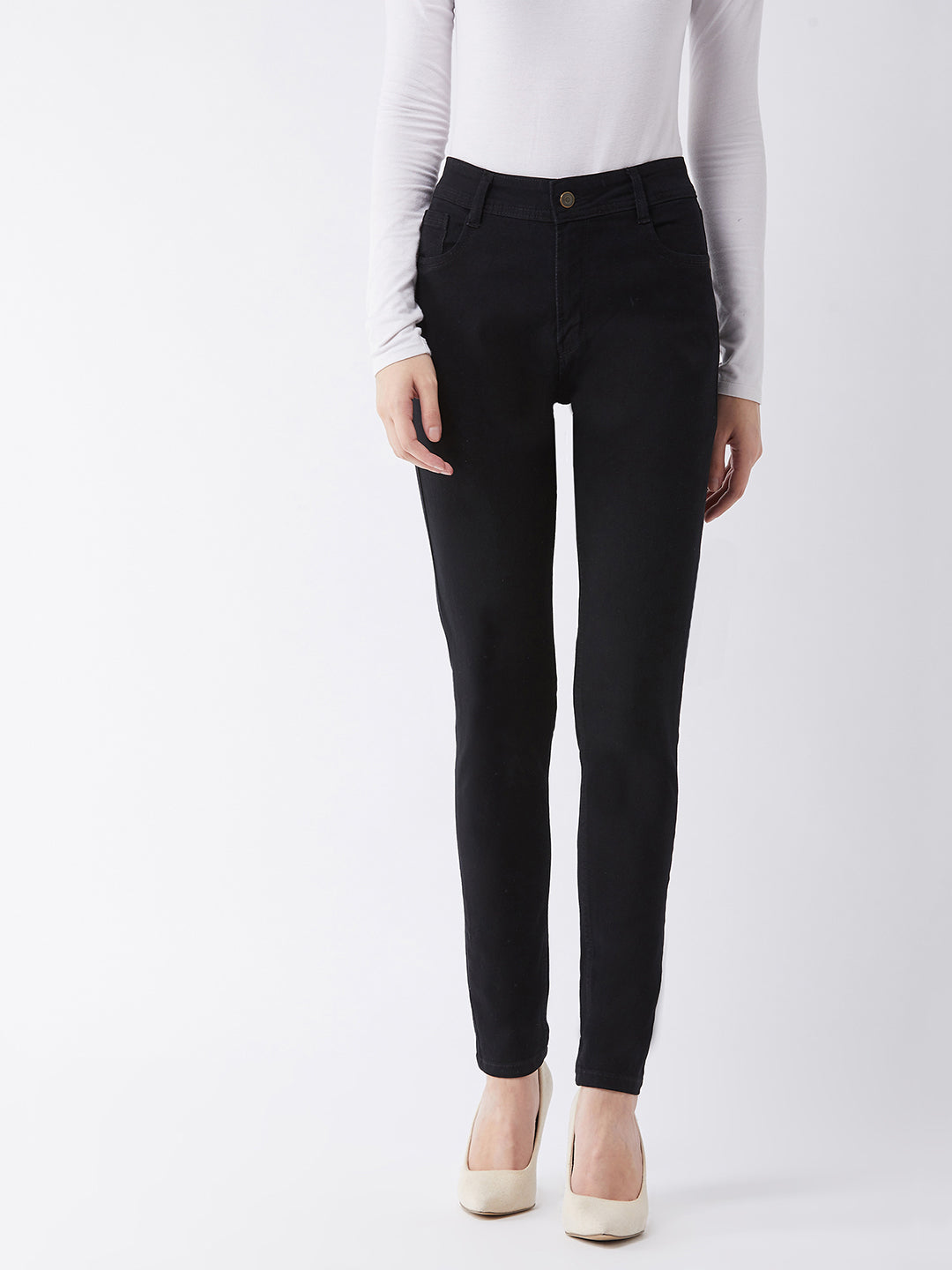 Women's Black Slim-Fit High-Rise Acid Wash Stretchable Denim Jeans