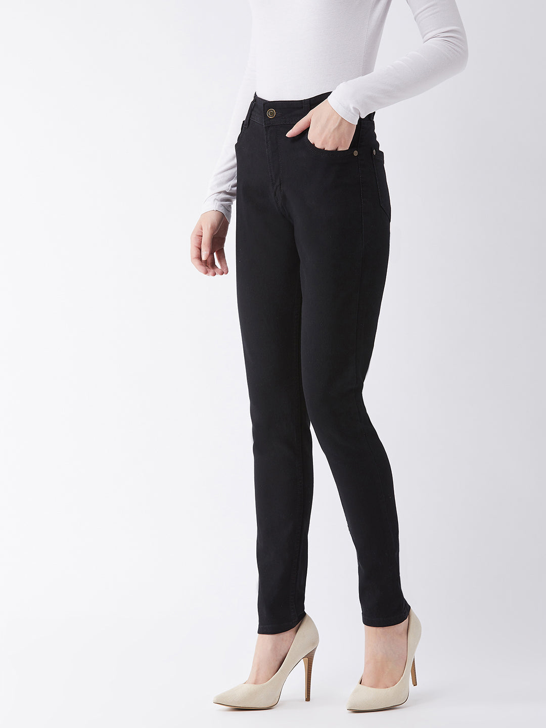 Women's Black Slim-Fit High-Rise Acid Wash Stretchable Denim Jeans