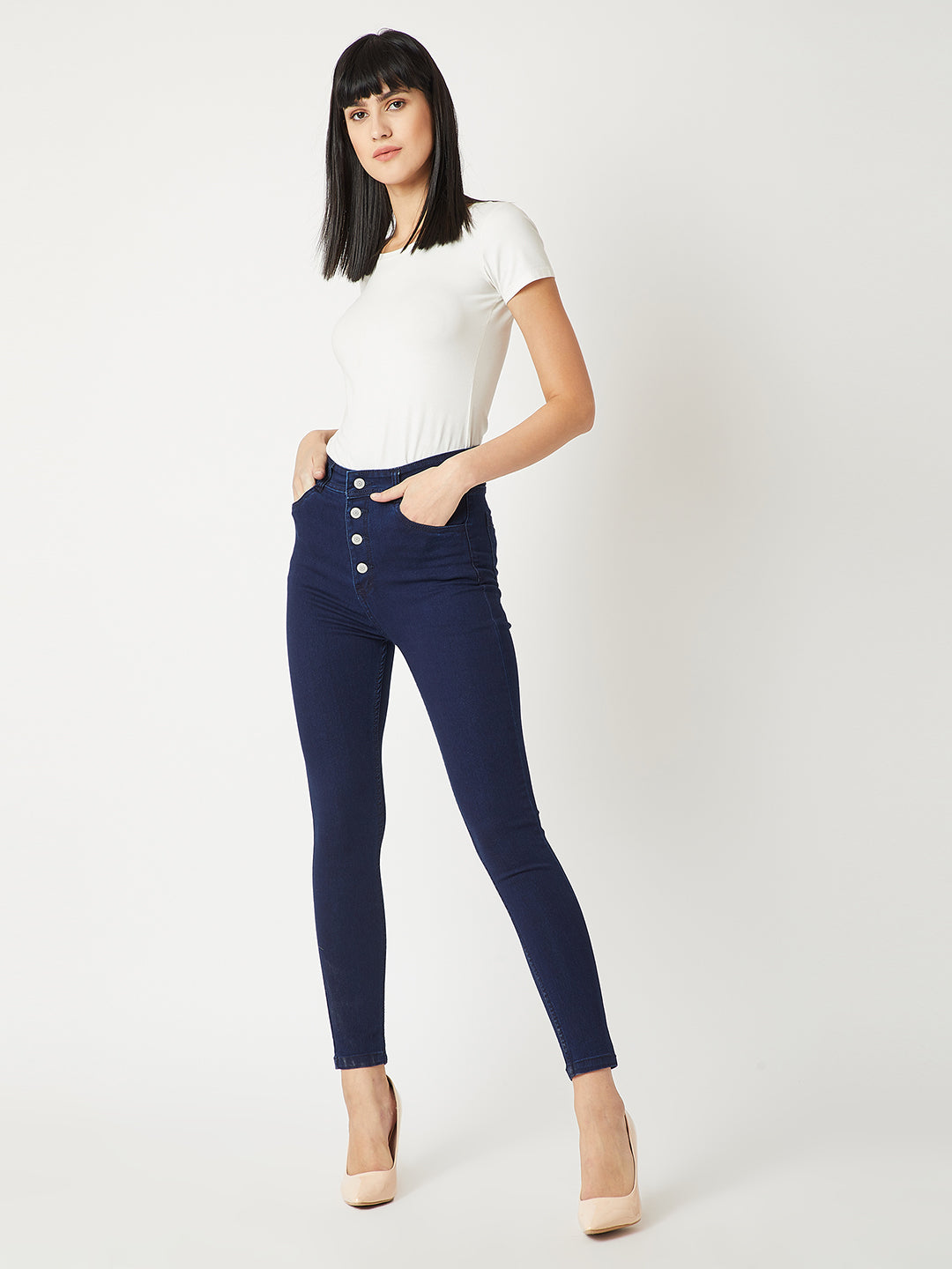 24/7 Comfort Navy-Blue Skinny-Fit High-Rise Stretchable Denim Jeans