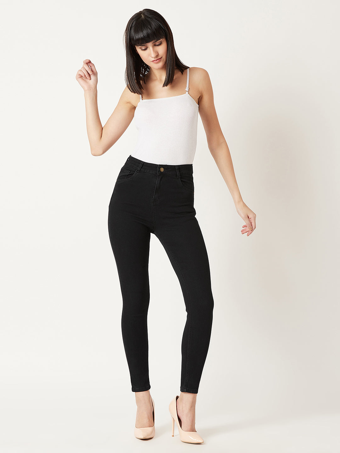 24/7 Comfort Black Skinny-Fit High-Rise Stretchable Denim Jeans