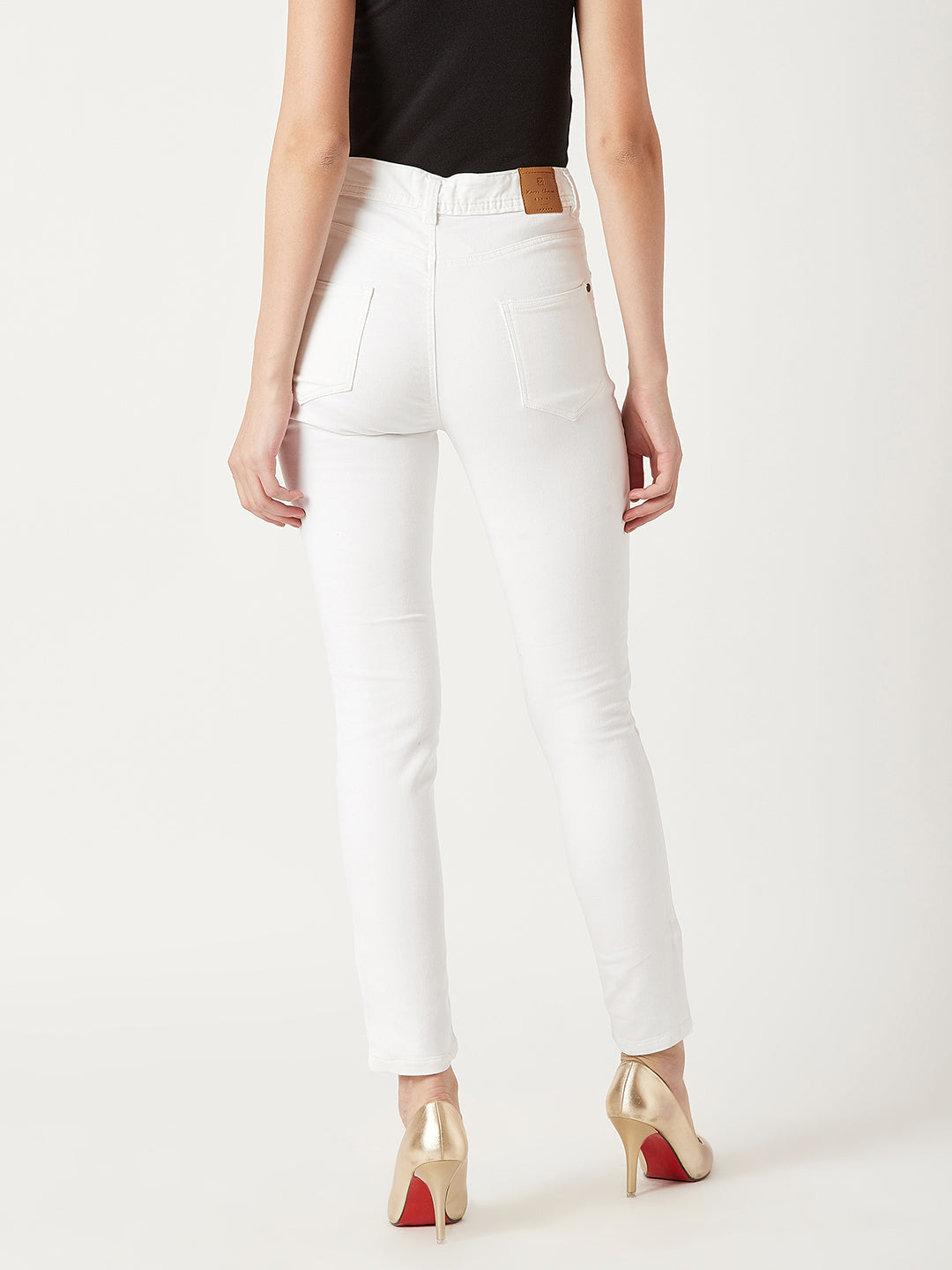 Women's White Skinny High-Rise Knee-Slit Bleached Stretchable Denim Jeans