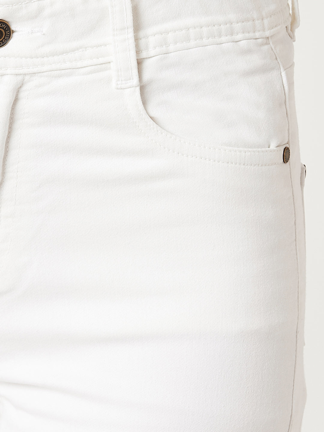 Women's White Skinny High-Rise Knee-Slit Bleached Stretchable Denim Jeans