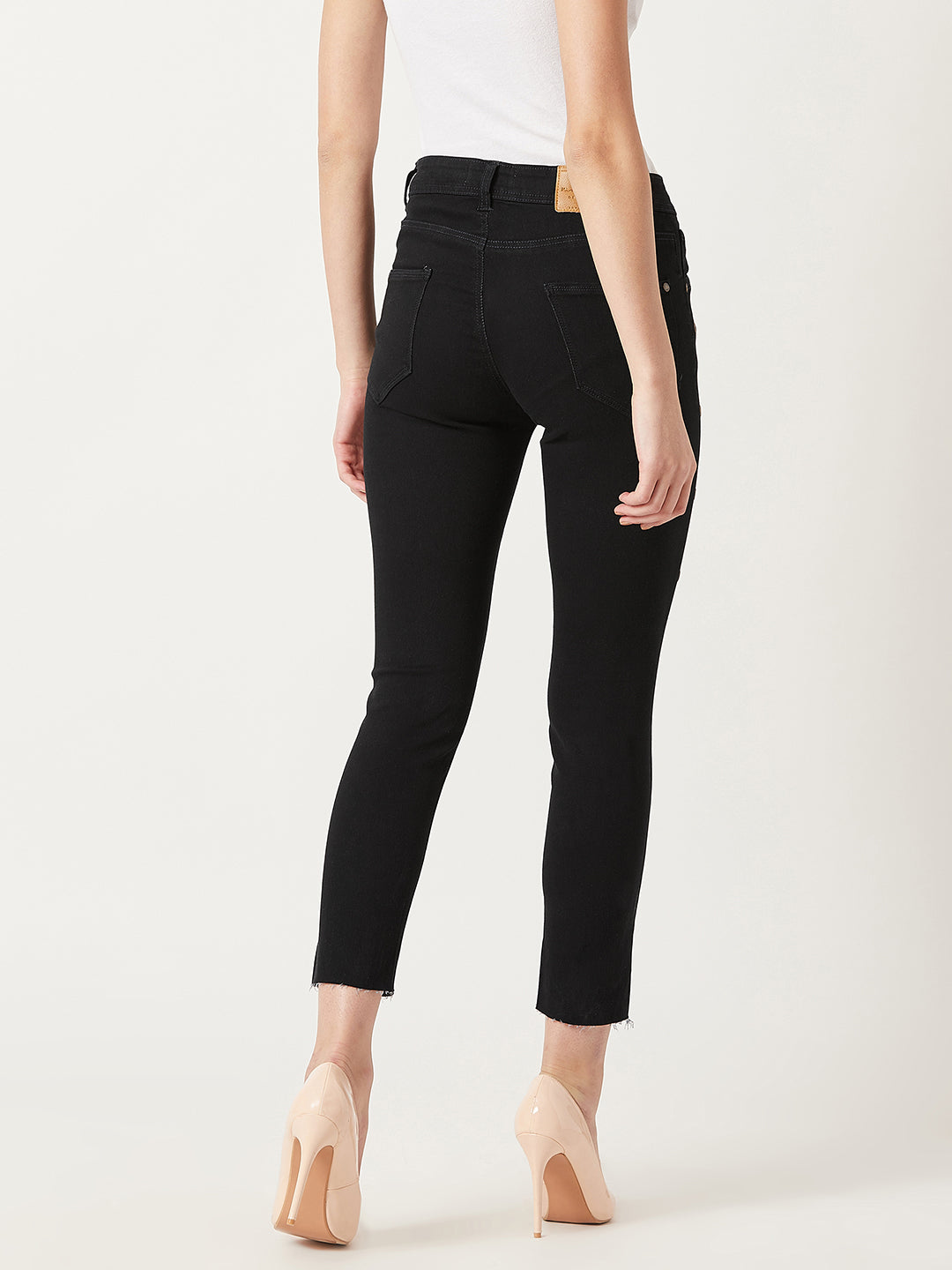 24/7 Comfort Black Slim-Fit Cropped-Length Eyelet Detailing High-Rise Denim Jeans