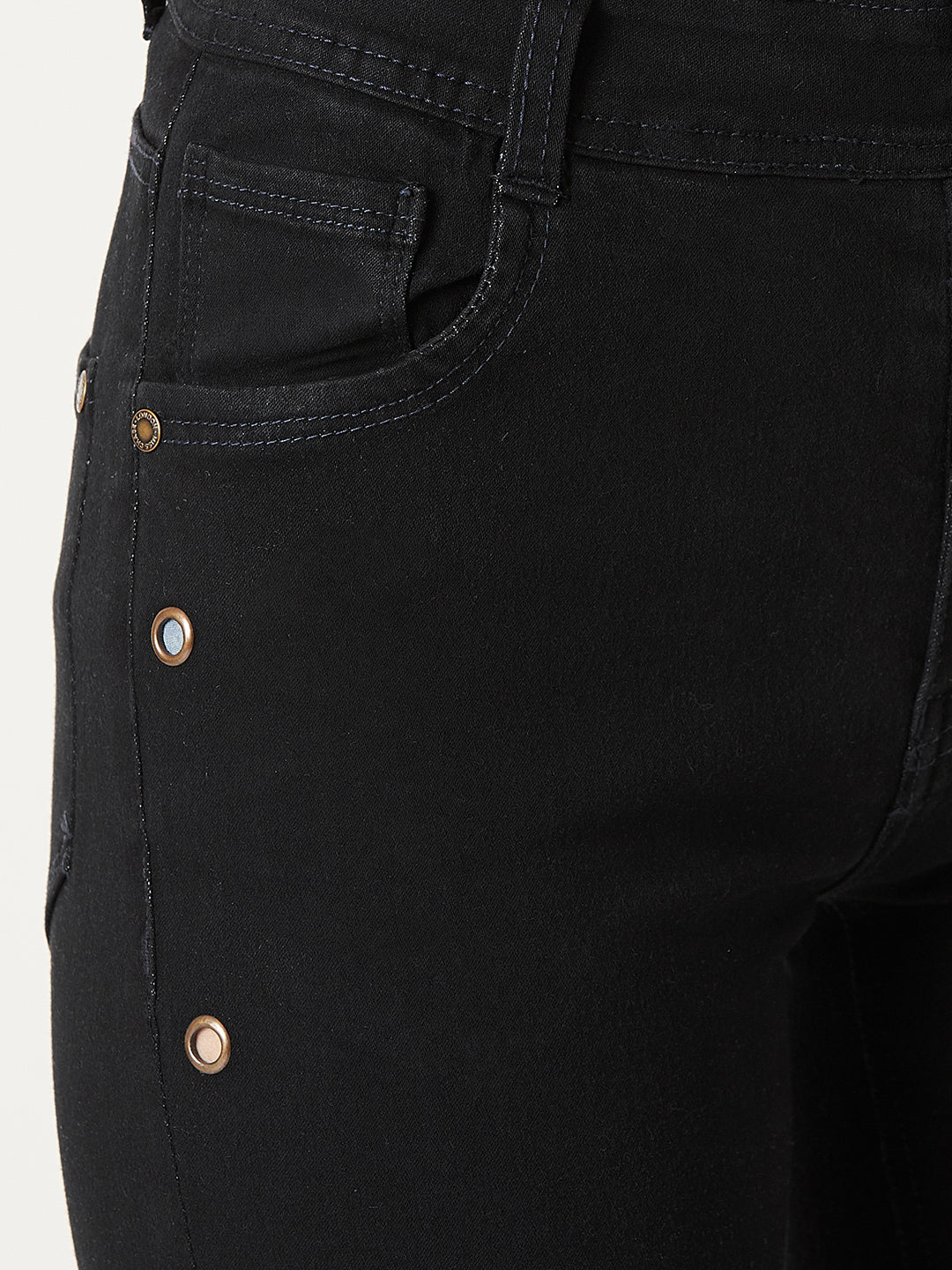 24/7 Comfort Black Slim-Fit Cropped-Length Eyelet Detailing High-Rise Denim Jeans