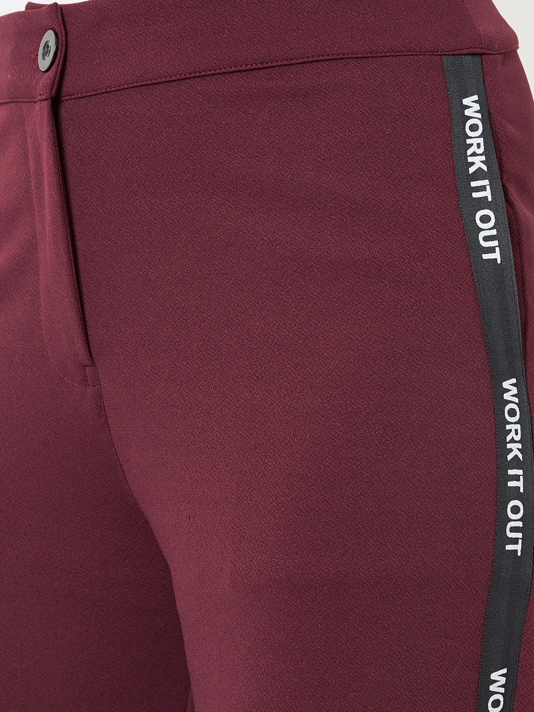 Crease Ease Women's Wine Red Solid Wide-Leg Regular Length Side Slitted Trousers