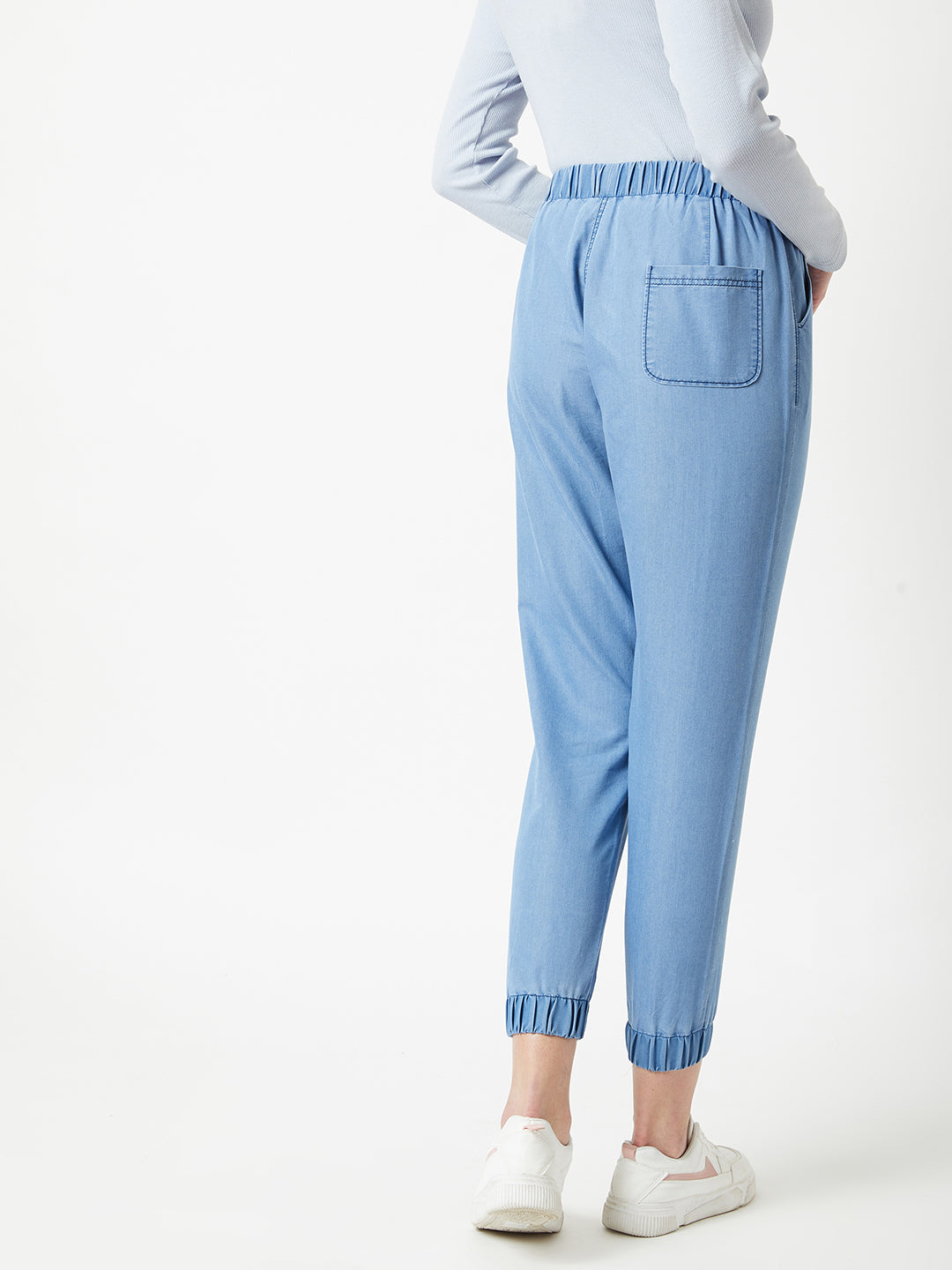 Women's L Blue Regular Length Mid Rise Clean-Look Regular Fit Denim Joggers