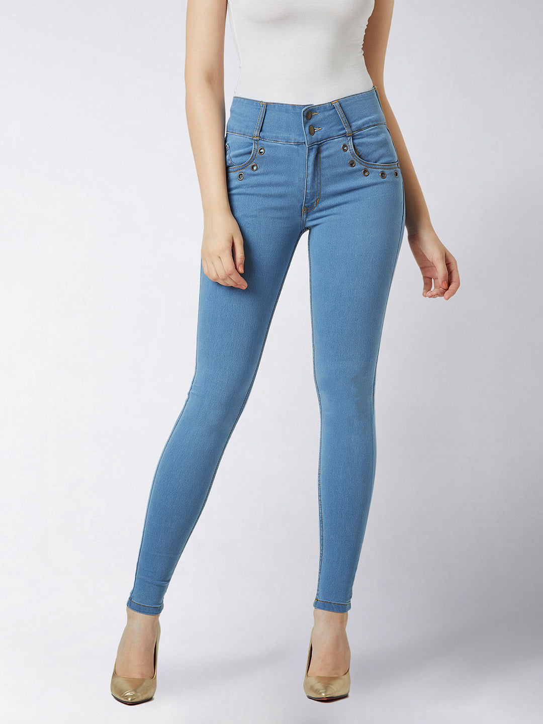 Women's Blue Skinny-Fit High-Rise Regular Length Stretchable Denim Pants