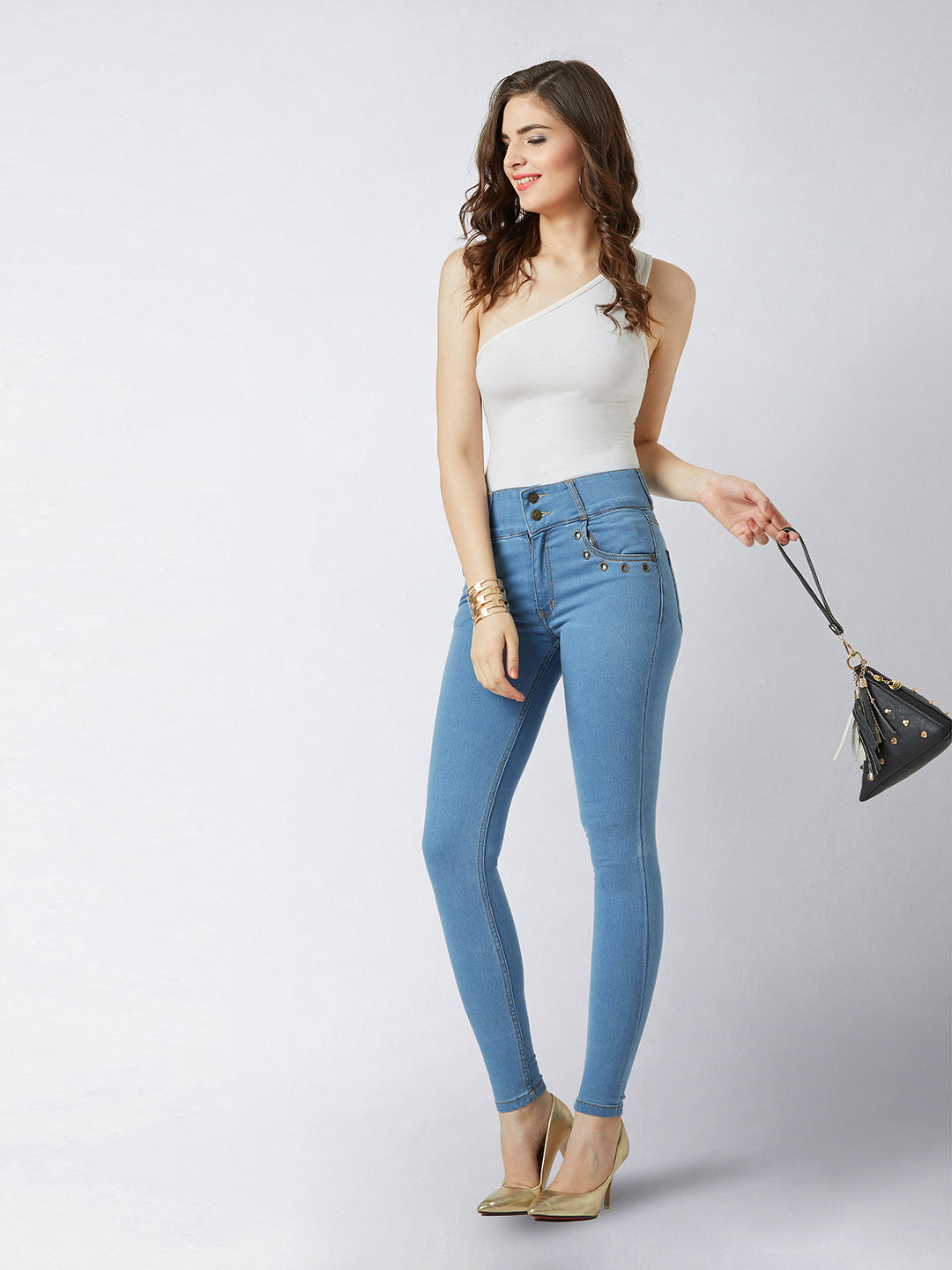 Women's Blue Skinny-Fit High-Rise Regular Length Stretchable Denim Pants