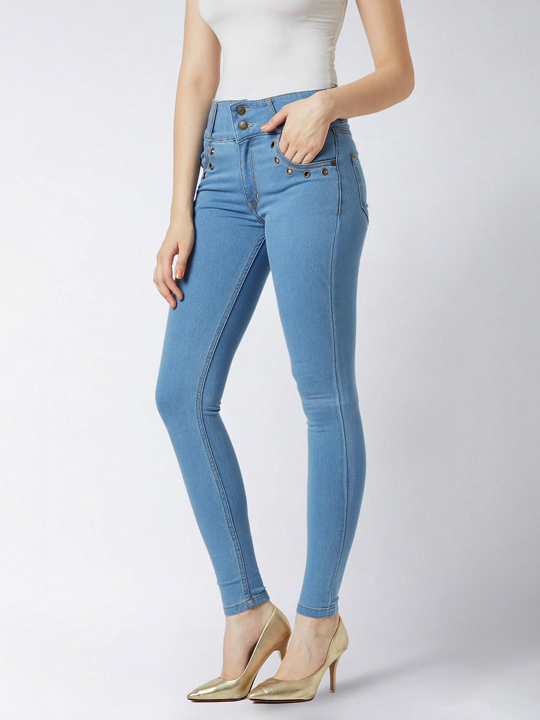 Women's Blue Skinny-Fit High-Rise Regular Length Stretchable Denim Pants