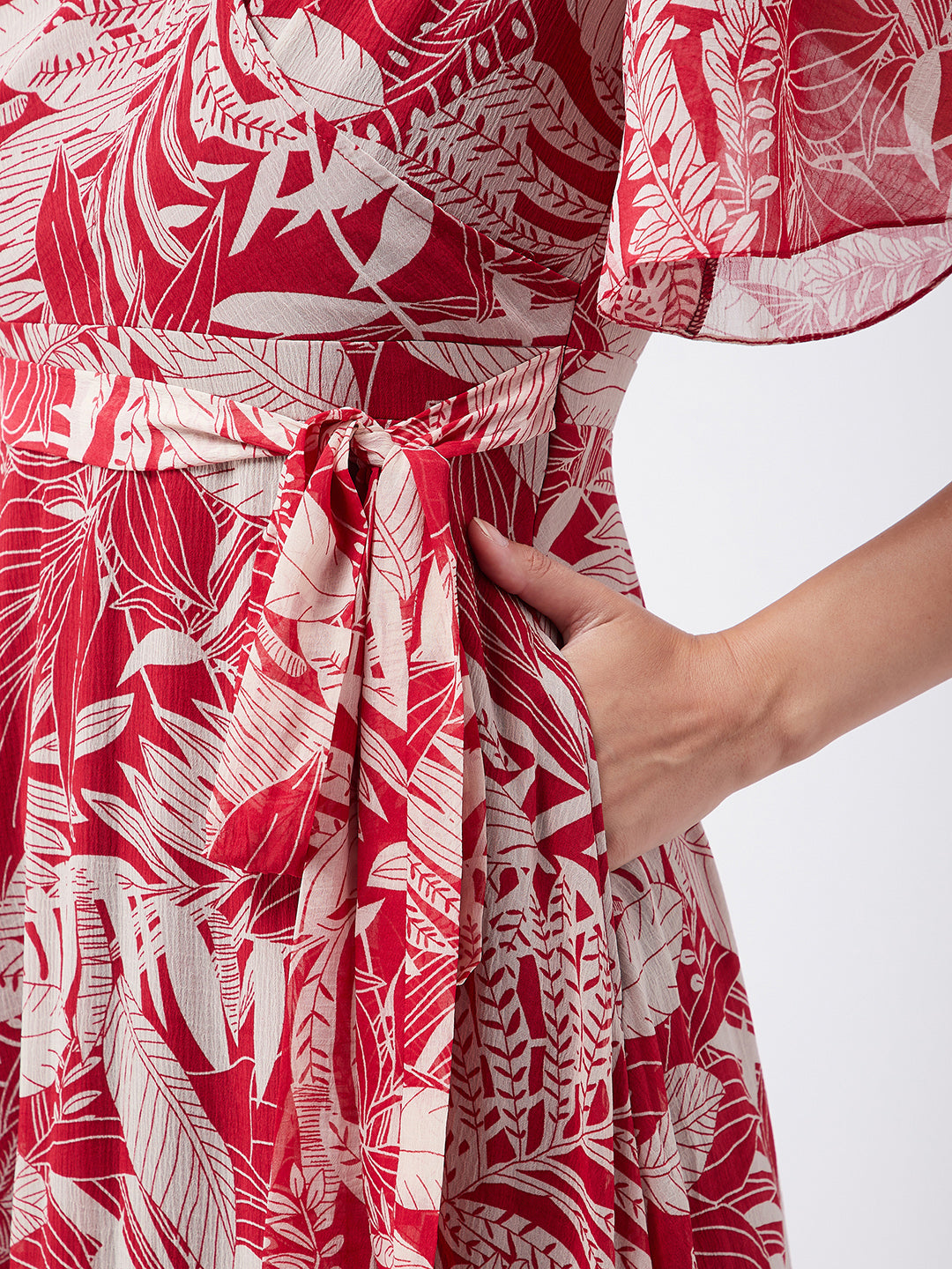 Maroon Floral Printed Flutter Sleeves Maxi Dress Long Dress Frock for Women