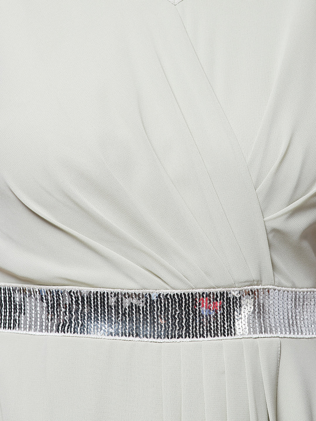 Dusty Green Solid Fit and Flare Maxi Dress Long Dress Frock with Silver Sequinned Belt