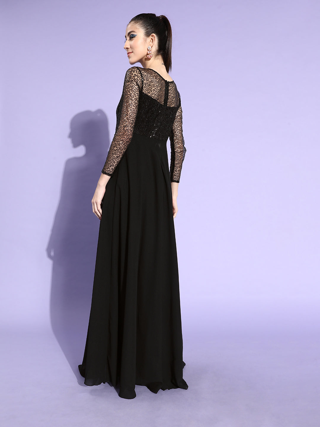 Women's Black Sequined Party Maxi Gown Dress