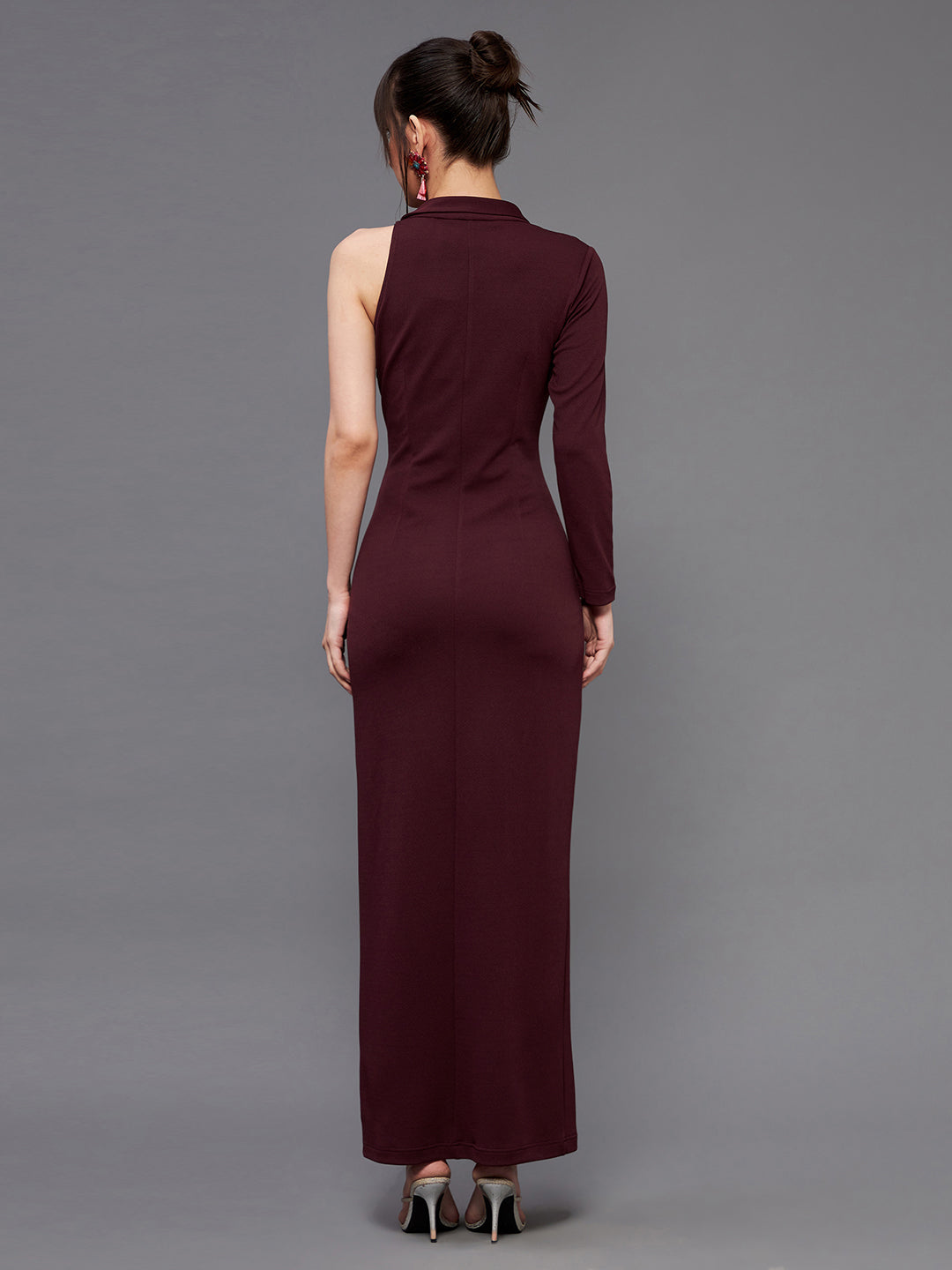 Wine Asymmetric Sequinned Blazer Maxi Dress Long Dress Frock
