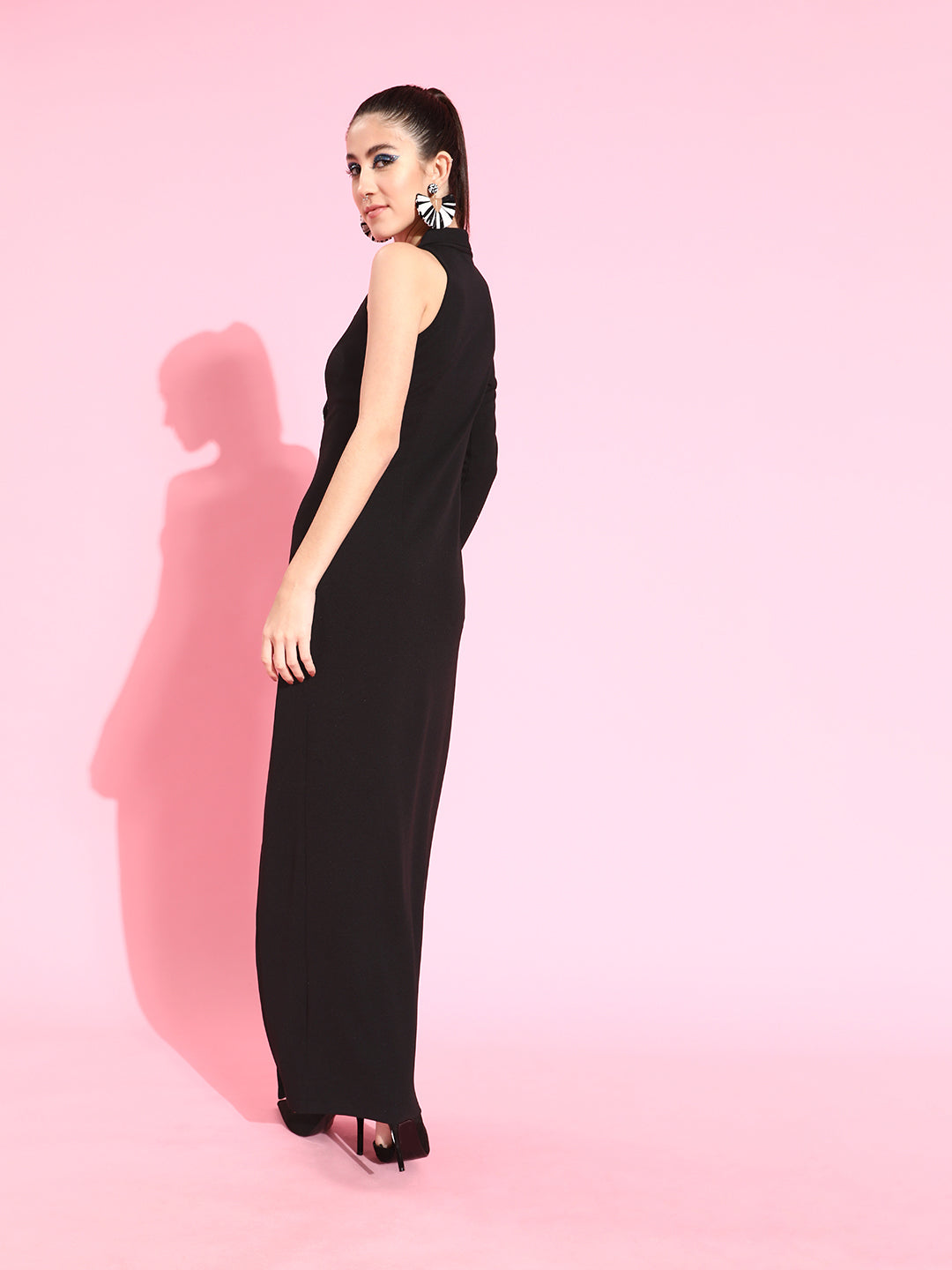 Black Asymmetric Sequinned Blazer Maxi Dress Long Dress Frock