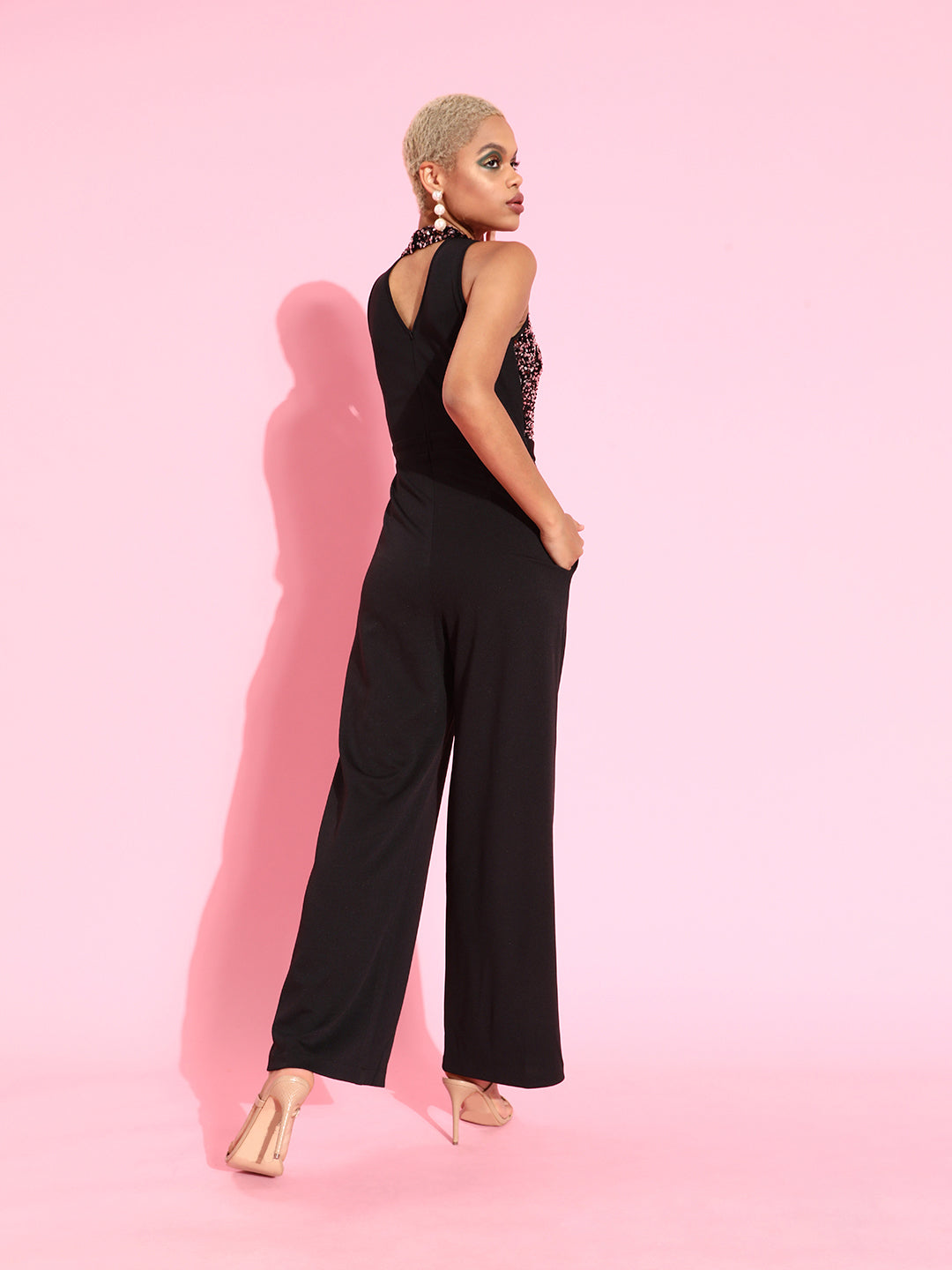 Women's Miss Chase Black &Amp; Lavender jumpsuit — Relaxed Fit