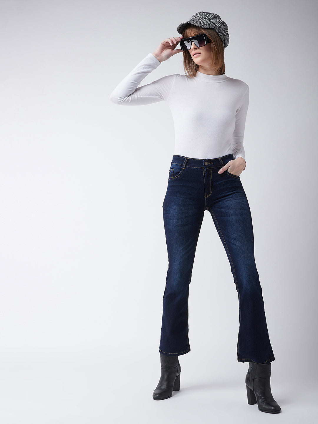 24/7 Comfort Blue Bell-Bottom Mid-Rise Stretchable Denim Jeans