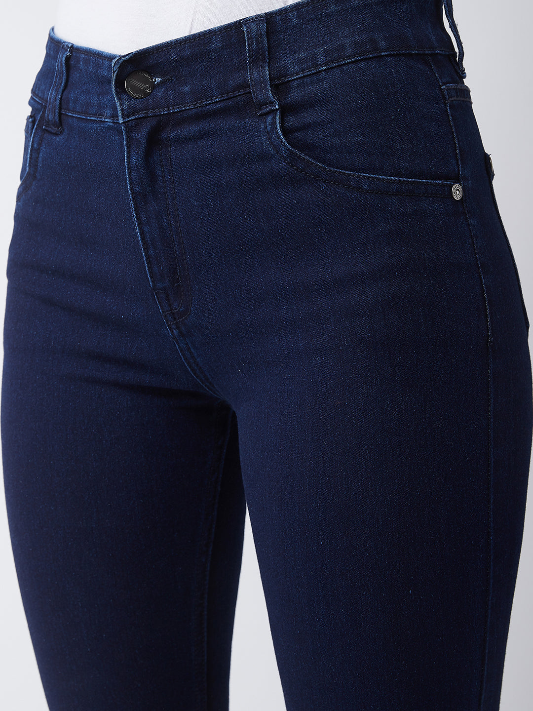 24/7 Comfort Navy-Blue Skinny-Fit High-Rise Knee-Slit Stretchable Denim Jeans