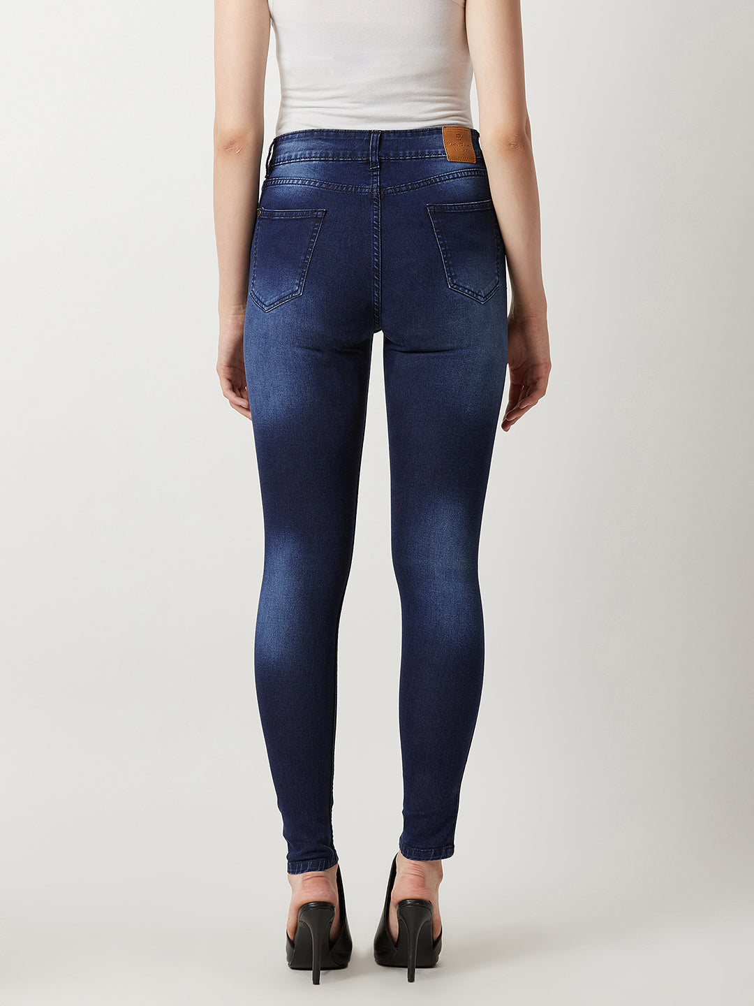 Women's Blue Skinny-Fit Mid-Rise Midly-Distressed Ripped Denim Jeans