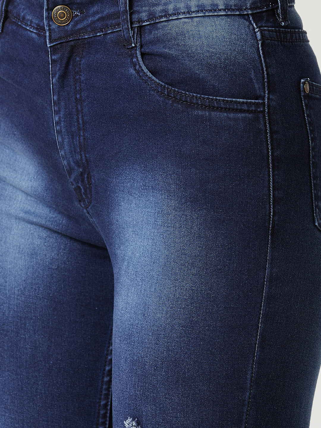 Women's Blue Skinny-Fit Mid-Rise Midly-Distressed Ripped Denim Jeans
