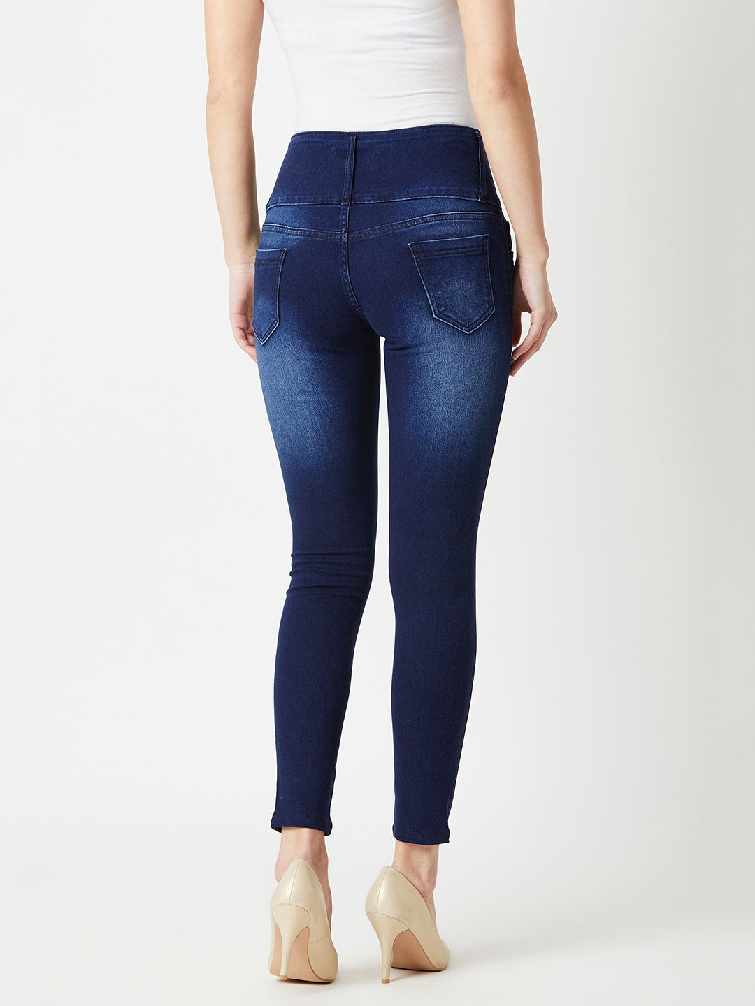 Women's Navy-Blue Skinny-Fit High-Rise Clean-Look Cropped-Length Stretchable High-Rise Denim Jeans
