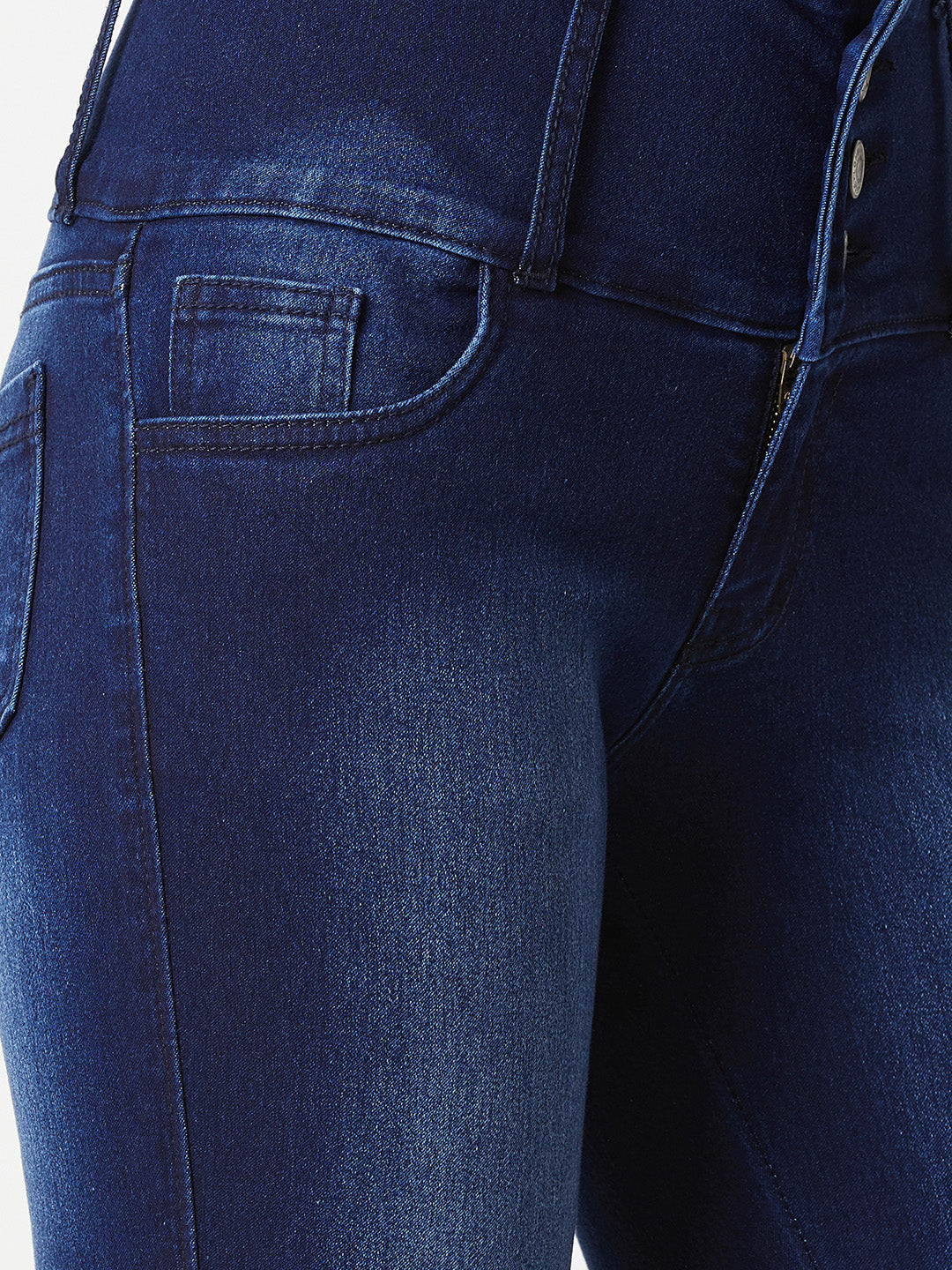 Women's Navy-Blue Skinny-Fit High-Rise Clean-Look Cropped-Length Stretchable High-Rise Denim Jeans