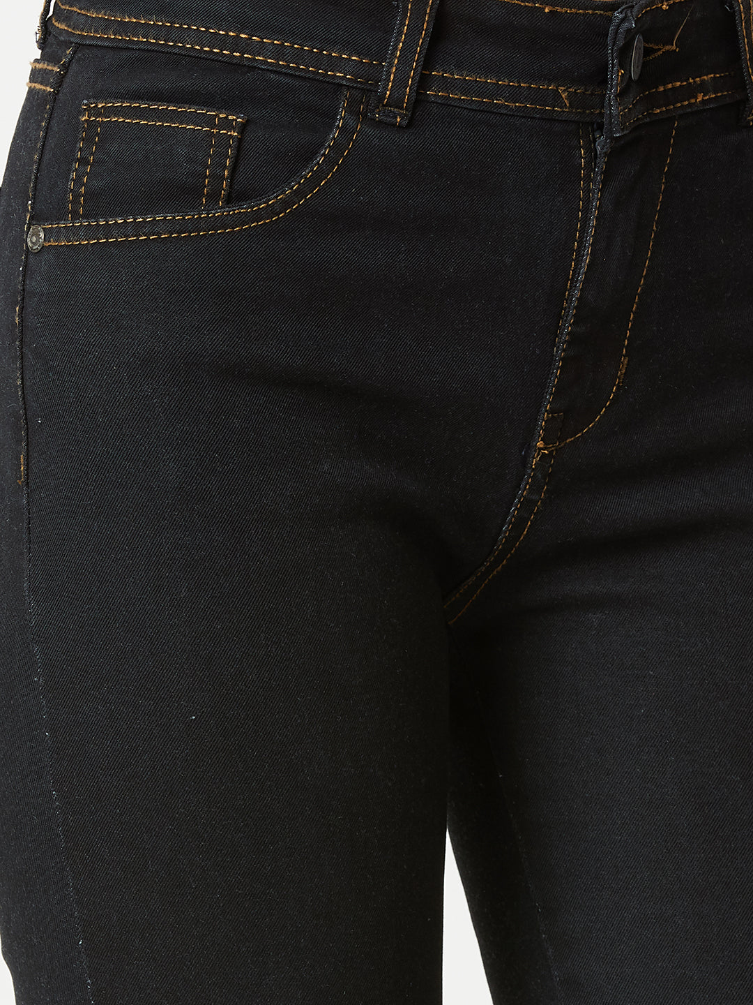 Women's Black Embellished Skinny High-Rise Side-Slit Solid Cropped-Length Stretchable Denim Jeans