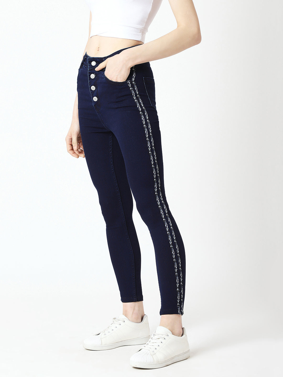 24/7 Comfort Navy-Blue Skinny High-Rise Clean-Look Cropped Denim Jeans