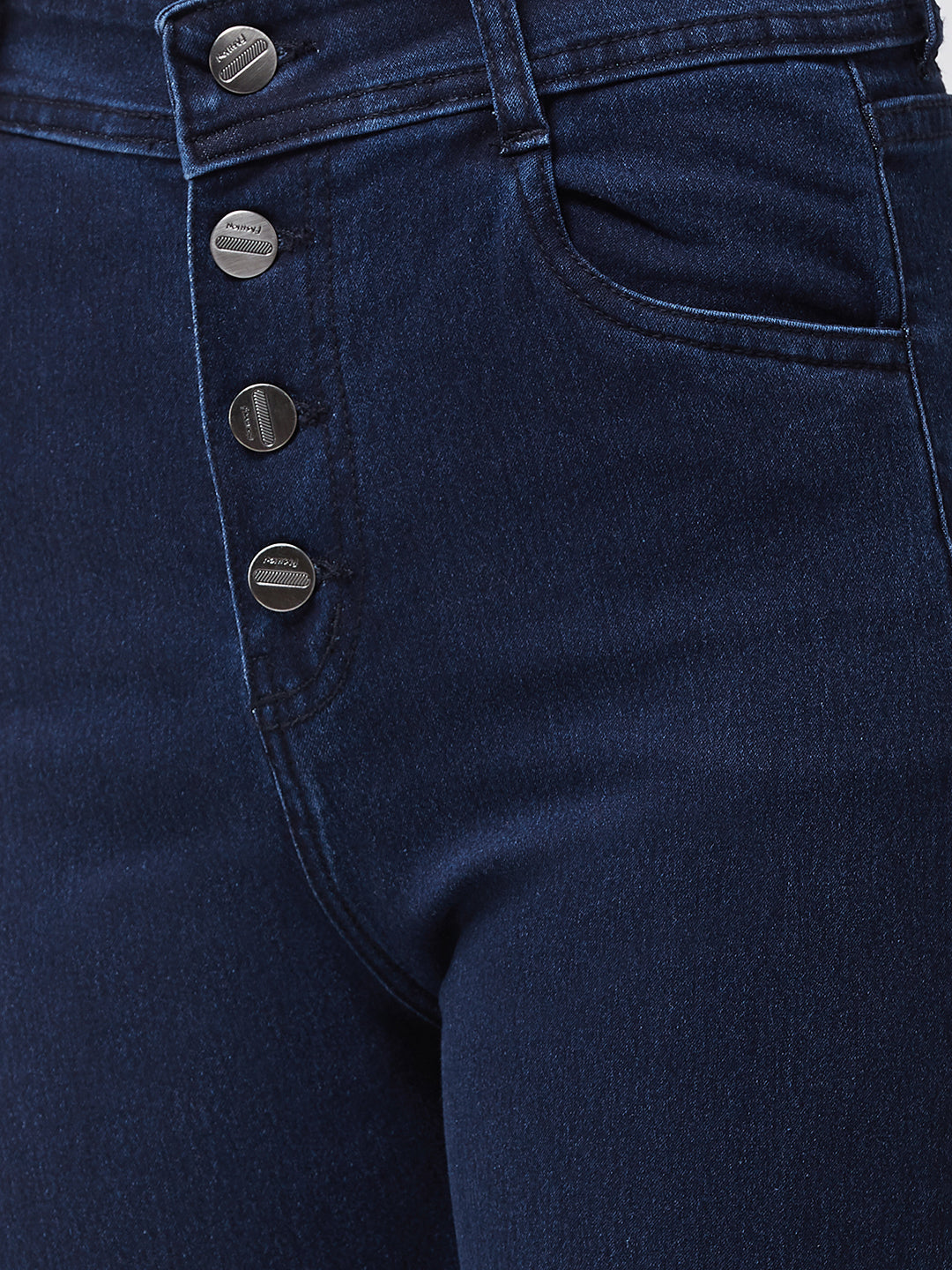 Women's Navy-Blue Skinny High-Rise Knee-Slit Denim Jeans