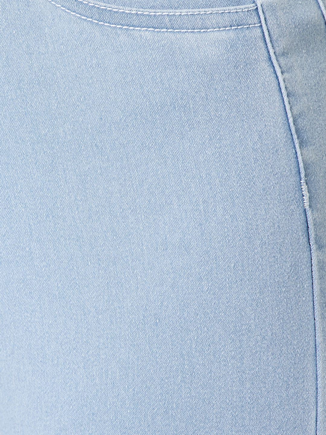 Women's Light Blue Skinny Fringed Hemline Detailing High-Rise Ice-Wash Clean-Look Cropped Solid Stretchable Denim Jeans