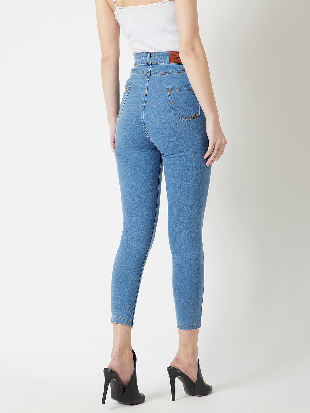 24/7 Comfort Blue Solid Skinny High-Rise Cropped Stretchable Denim Jeans