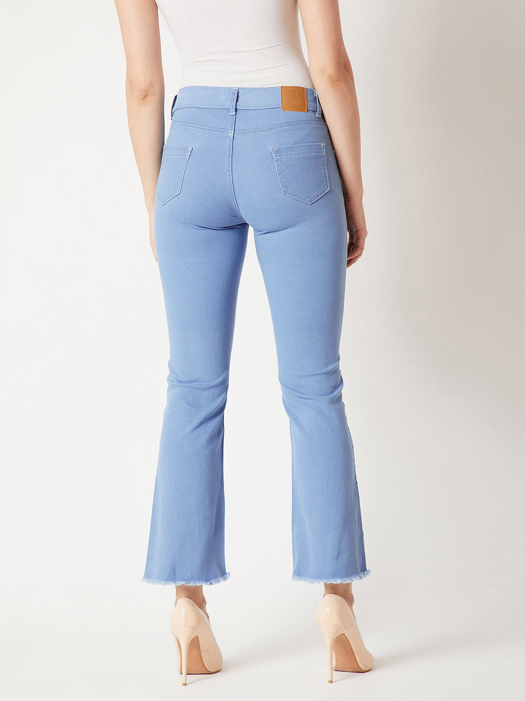 Women's Light Blue Bell-Bottom Bootcut Hourglass High-Rise Cropped Stretchable Denim Jeans