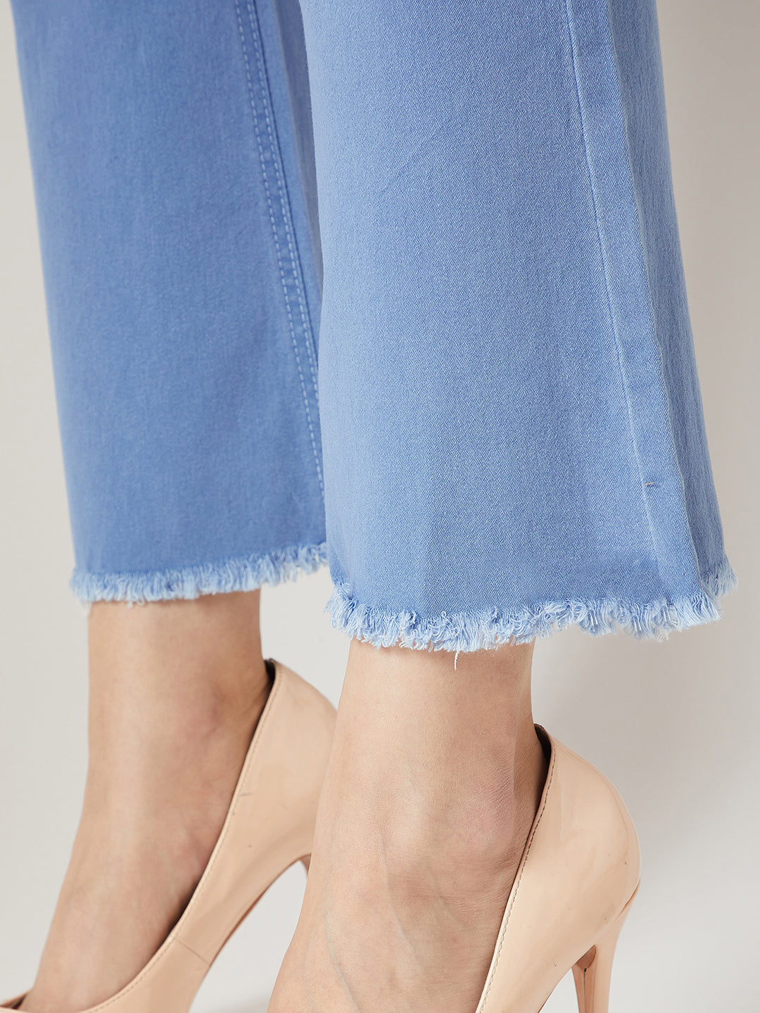 Women's Light Blue Bell-Bottom Bootcut Hourglass High-Rise Cropped Stretchable Denim Jeans