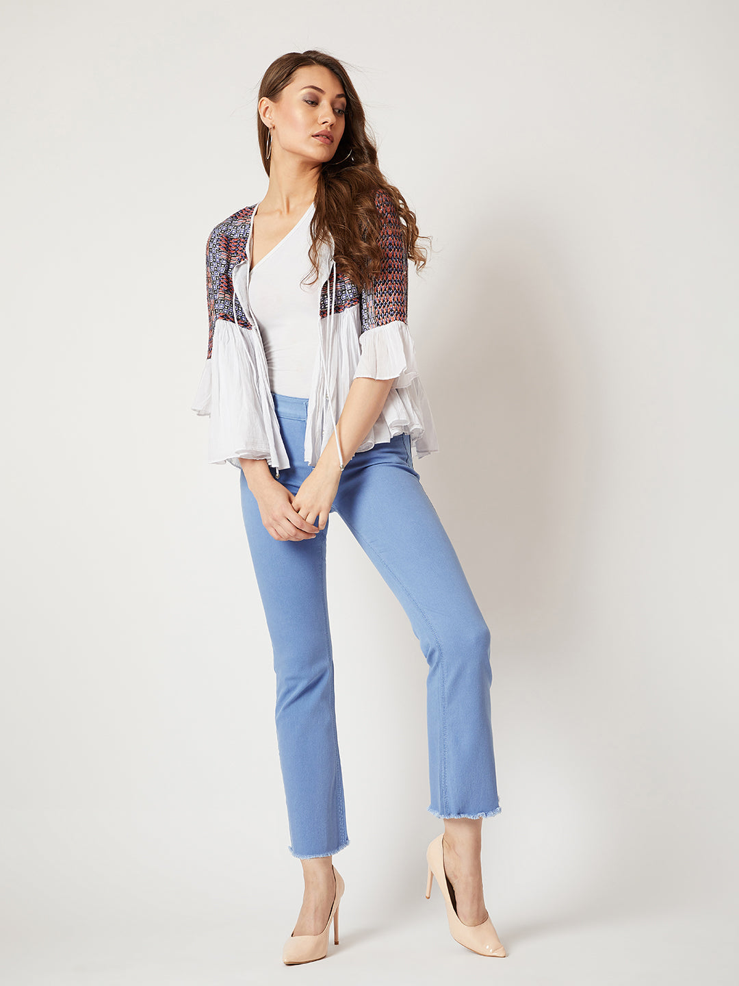 Women's Light Blue Bell-Bottom Bootcut Hourglass High-Rise Cropped Stretchable Denim Jeans