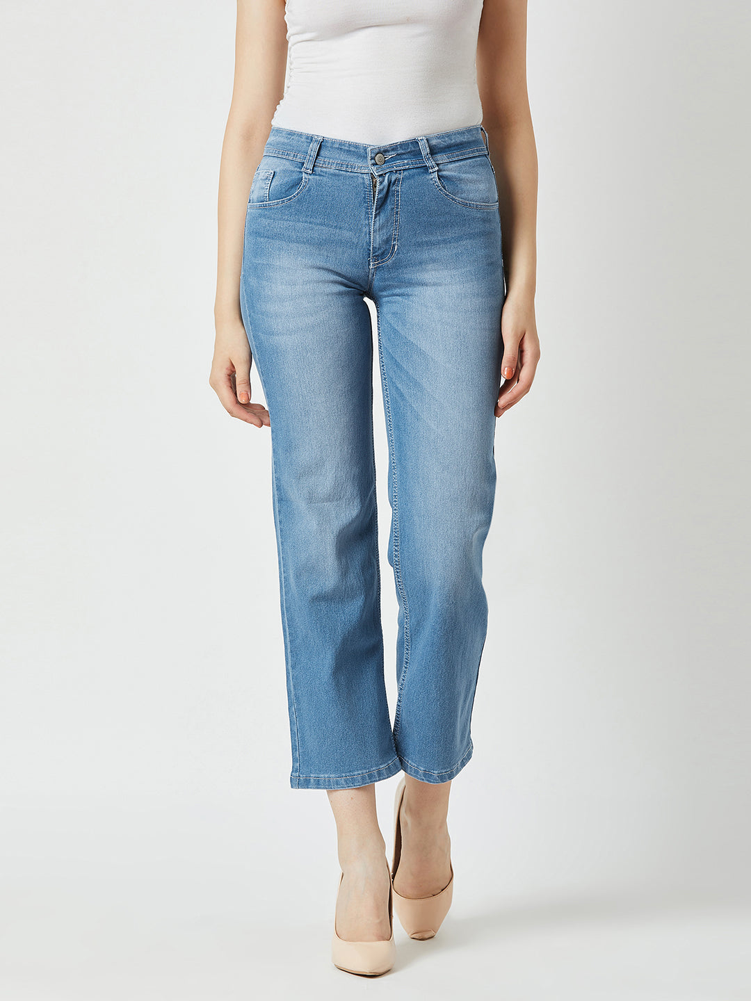 24/7 Comfort Light Blue Wide-Leg fit Mid-Rise Stretchable Denim Jeans