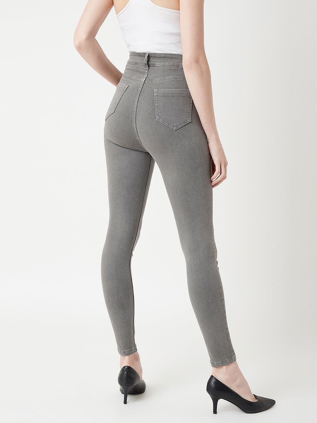 Women's Grey Skinny High-Rise Clean-Look Regular Stretchable Denim Jeans