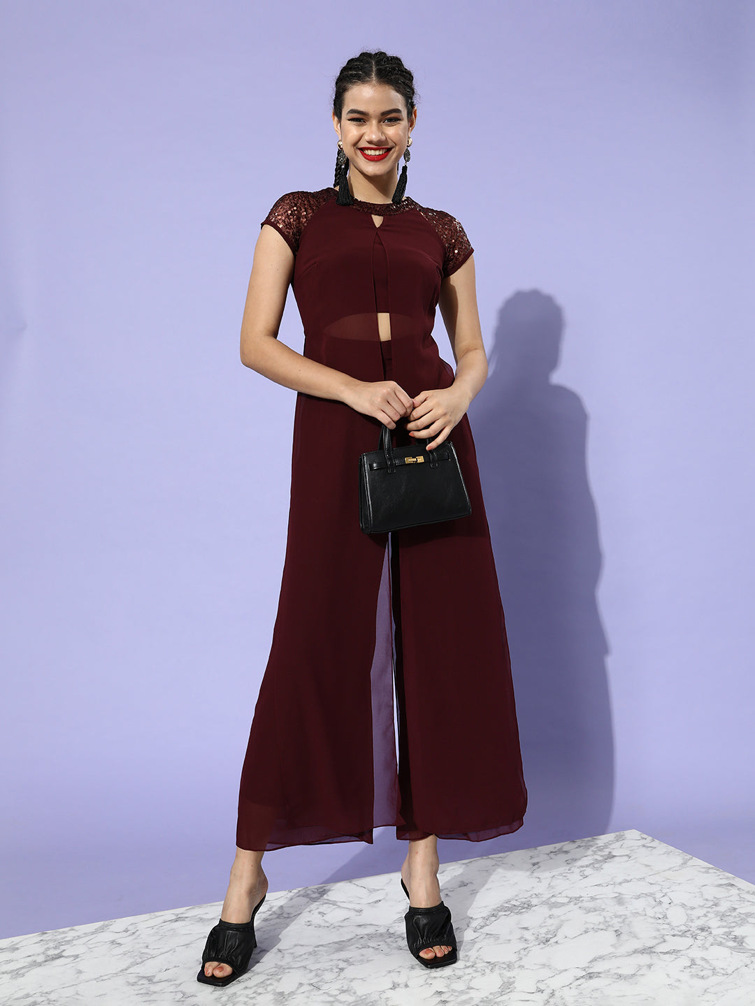 Women's Cocktail Wine Solid Round Neck Short Sleeves Bling Sequined Party Jumpsuit