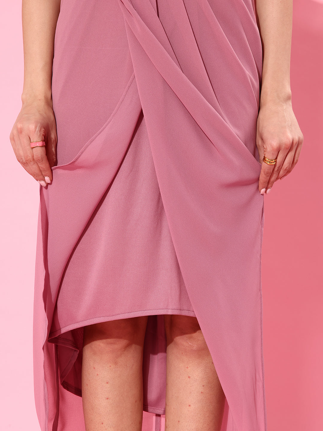 Women's Dusty Lavender Round Neck Sleeveless Embellished Midi Dress