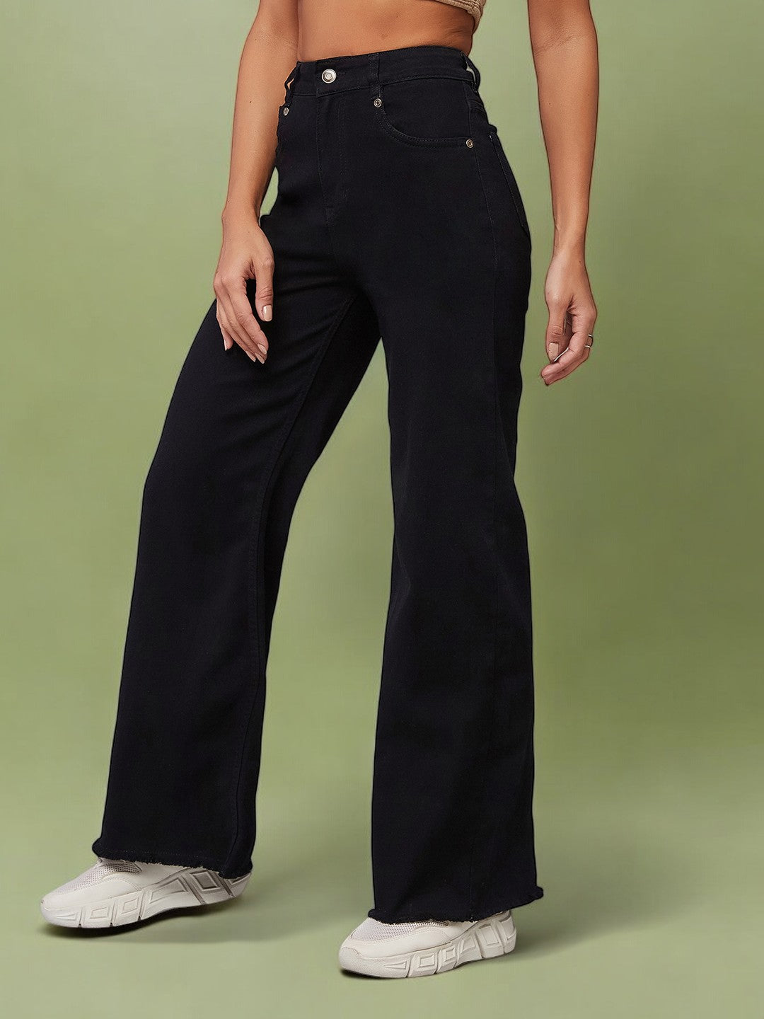 24/7 Comfort Women's Black High Rise Clean Look Regular Length Stretchable Wide Leg Denim-Jeans