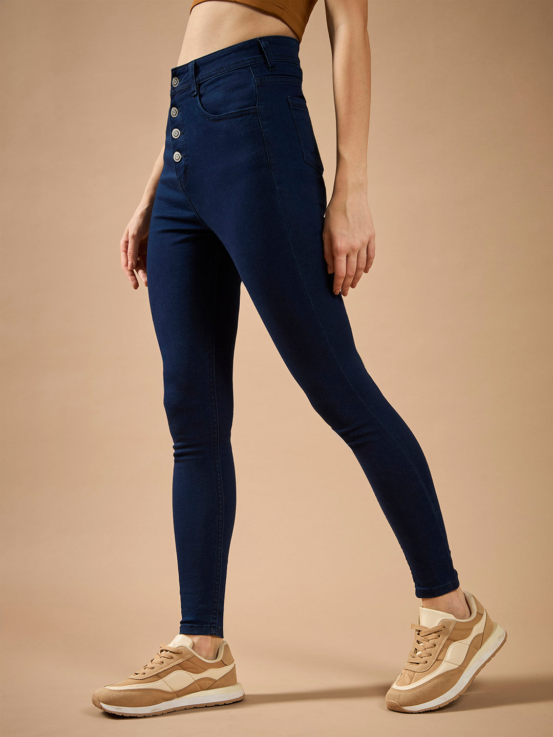 Women's Navy Blue Skinny-Fit High-Rise Regular-Length Clean-Look Stretchable Denim Jeans