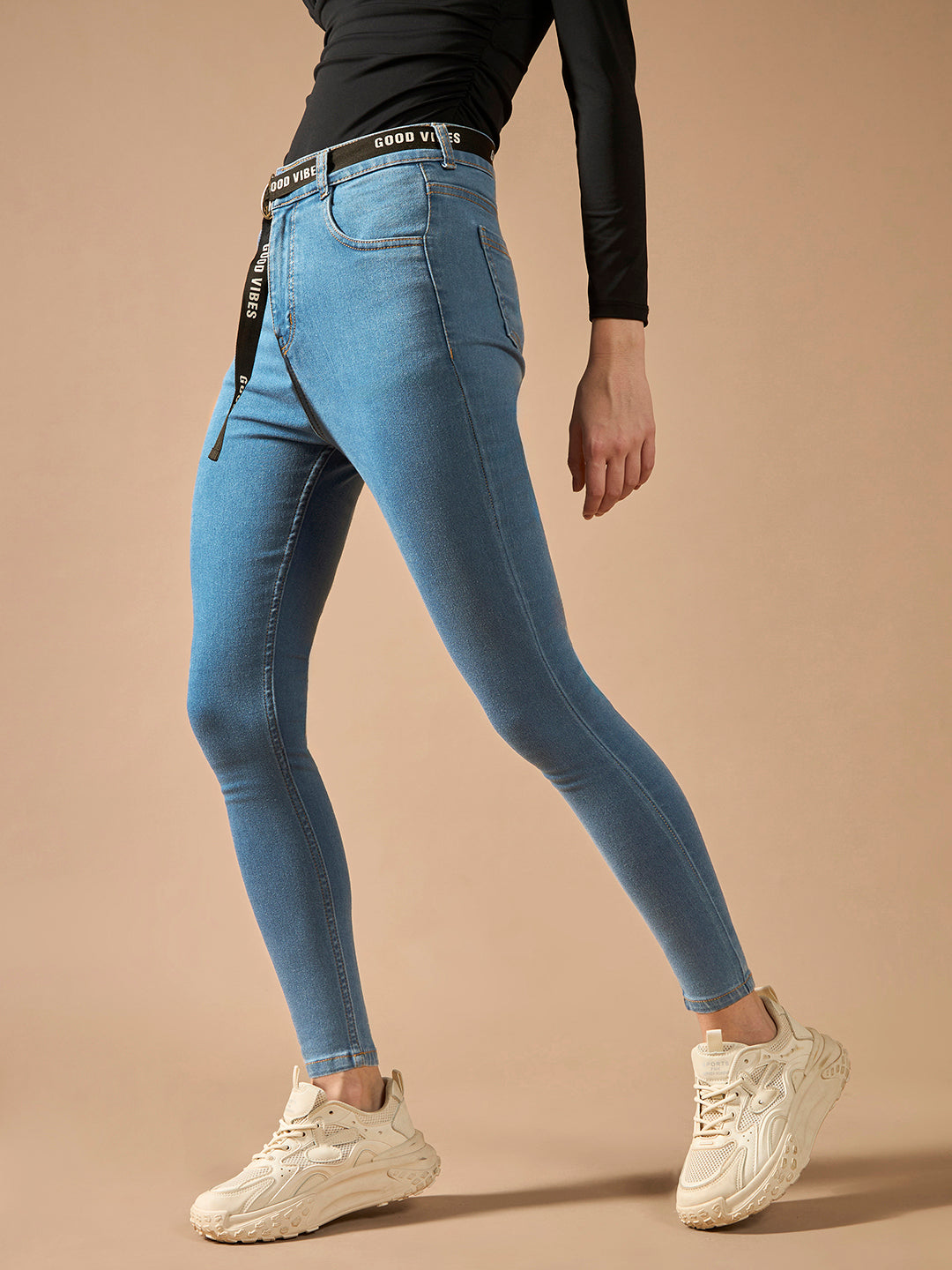 Women's Blue Cotton Skinny-Fit Cropped High-Rise Stretchable Denim Jeans