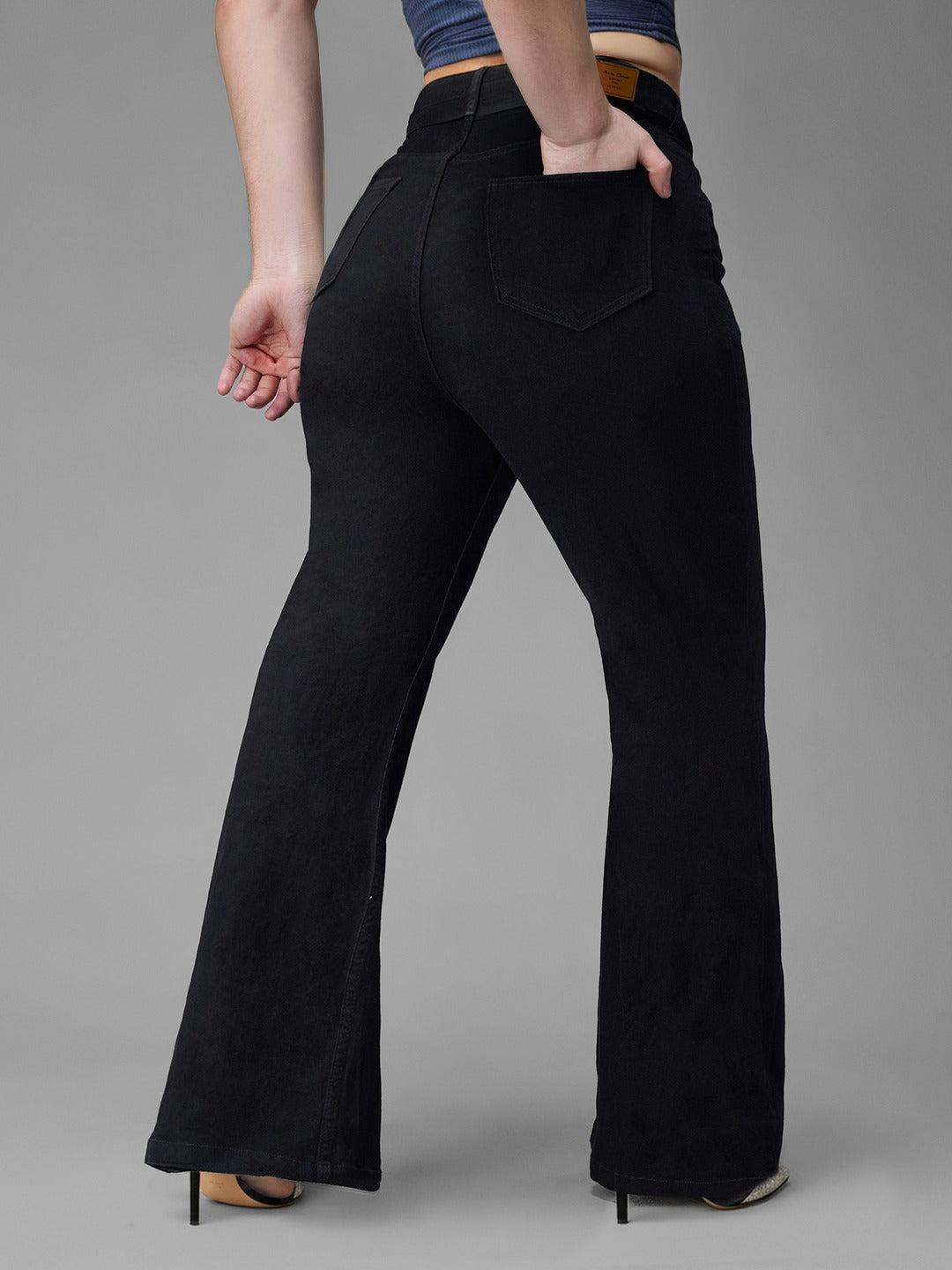 Black Bootcut High rise Regular Stretchable Denim Jeans for Women