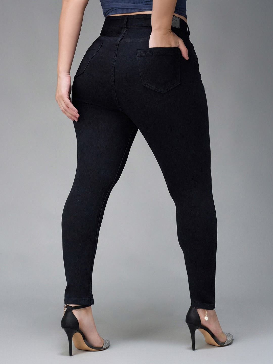 Black Skinny High Rise Regular Stretchable Denim Jeans for Women
