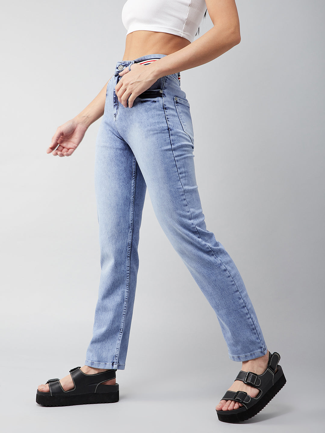 Women's Light Blue Regular High Rise Clean Look Regular Stretchable Denim Jeans