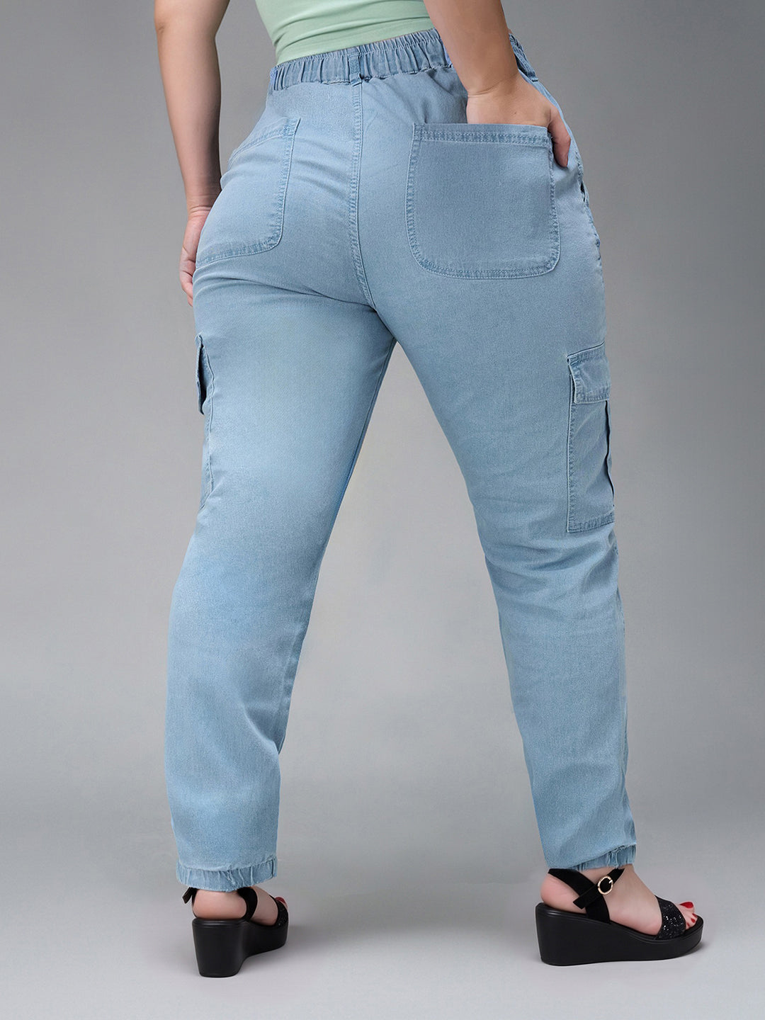 Light Blue Regular High Rise Regular Stretchable Light Weight Denim joggers for Women