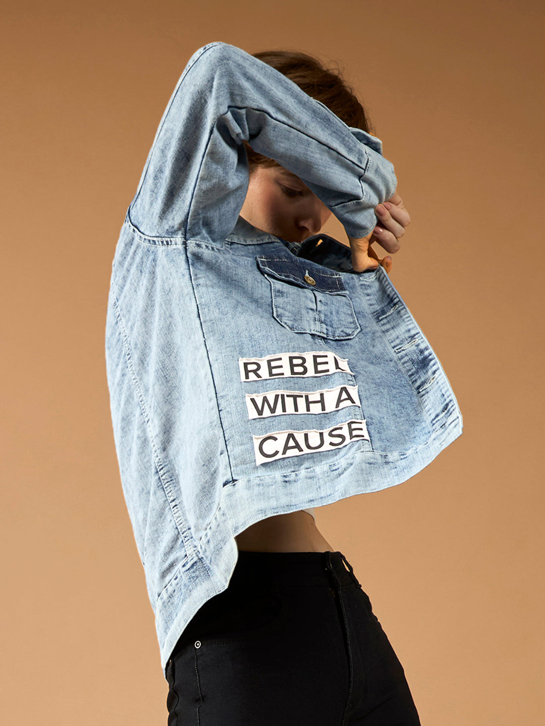 Women's Light Blue Polo Neck Solid Full Sleeve Bomber Regular Length Jacket