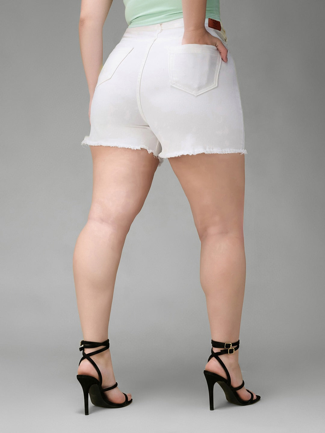 White Regular High Rise Regular Stretchable Denim Shorts for Women