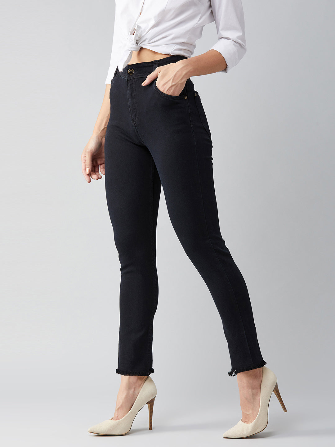 Women's Black Slim Fit Regular Length High Rise Denim Jeans