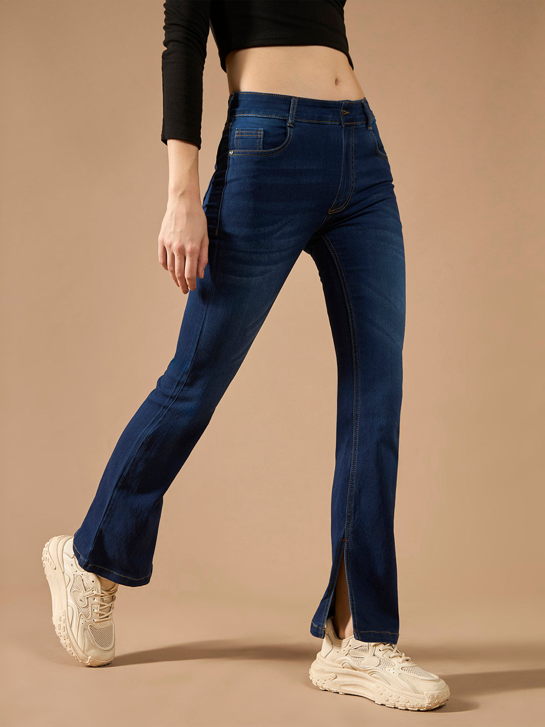 Women's Blue Bootcut Mid Rise Denim Stretchable Jeans