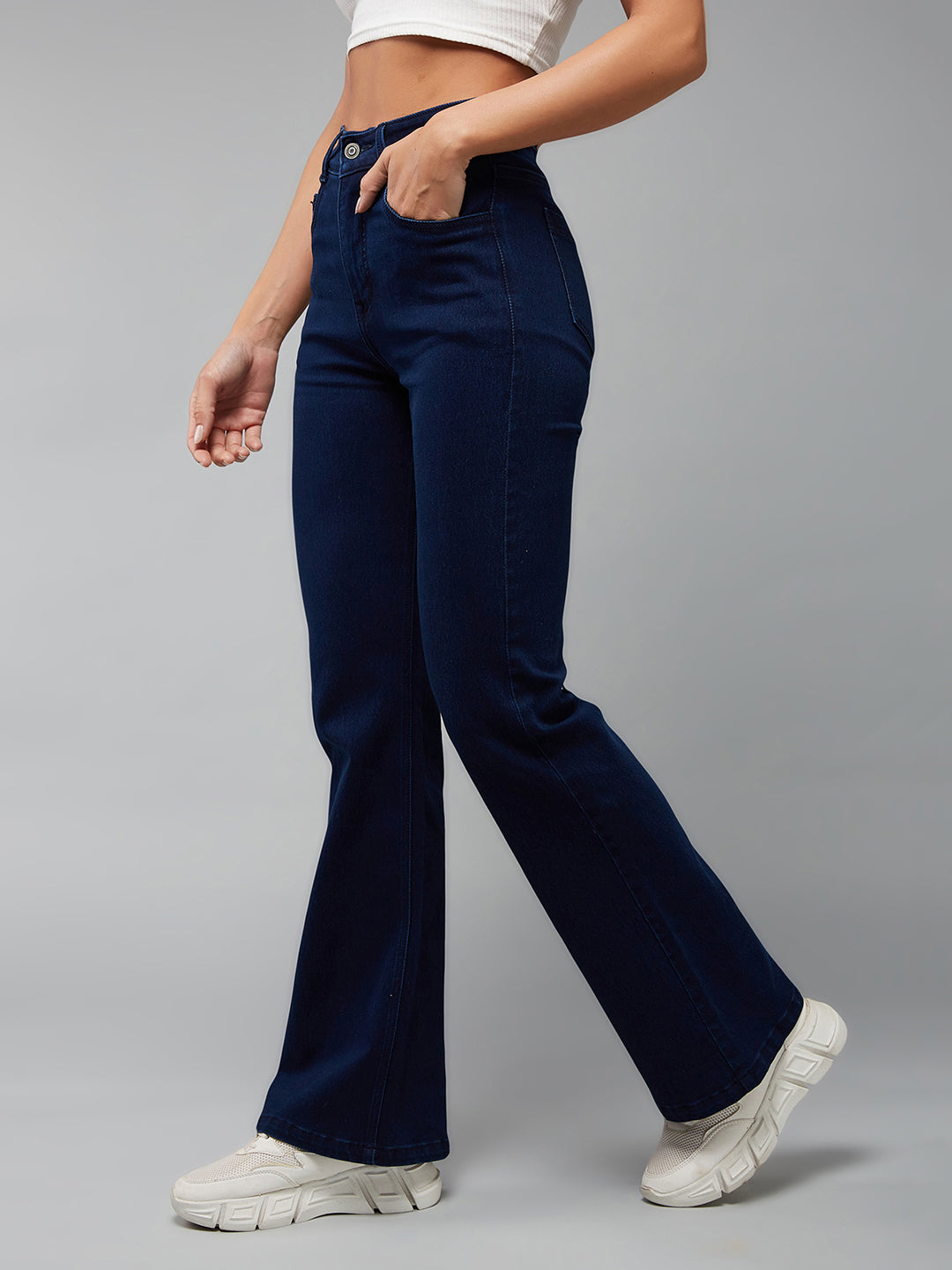 CHASEshape™ Navy-Blue Bootcut High-Rise Clean-Look Regular-Length Stretchable Denim Jeans for Women