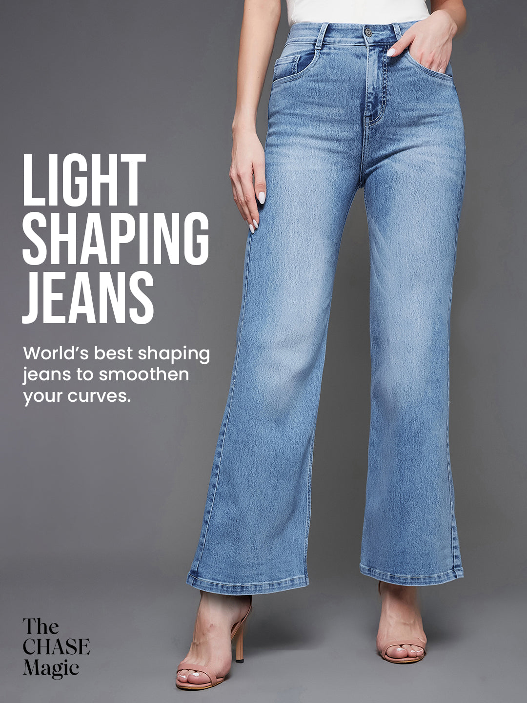 CHASEshape™ Wide-Leg High-Rise Light-Blue Denim Jeans for Women — Miss Chase